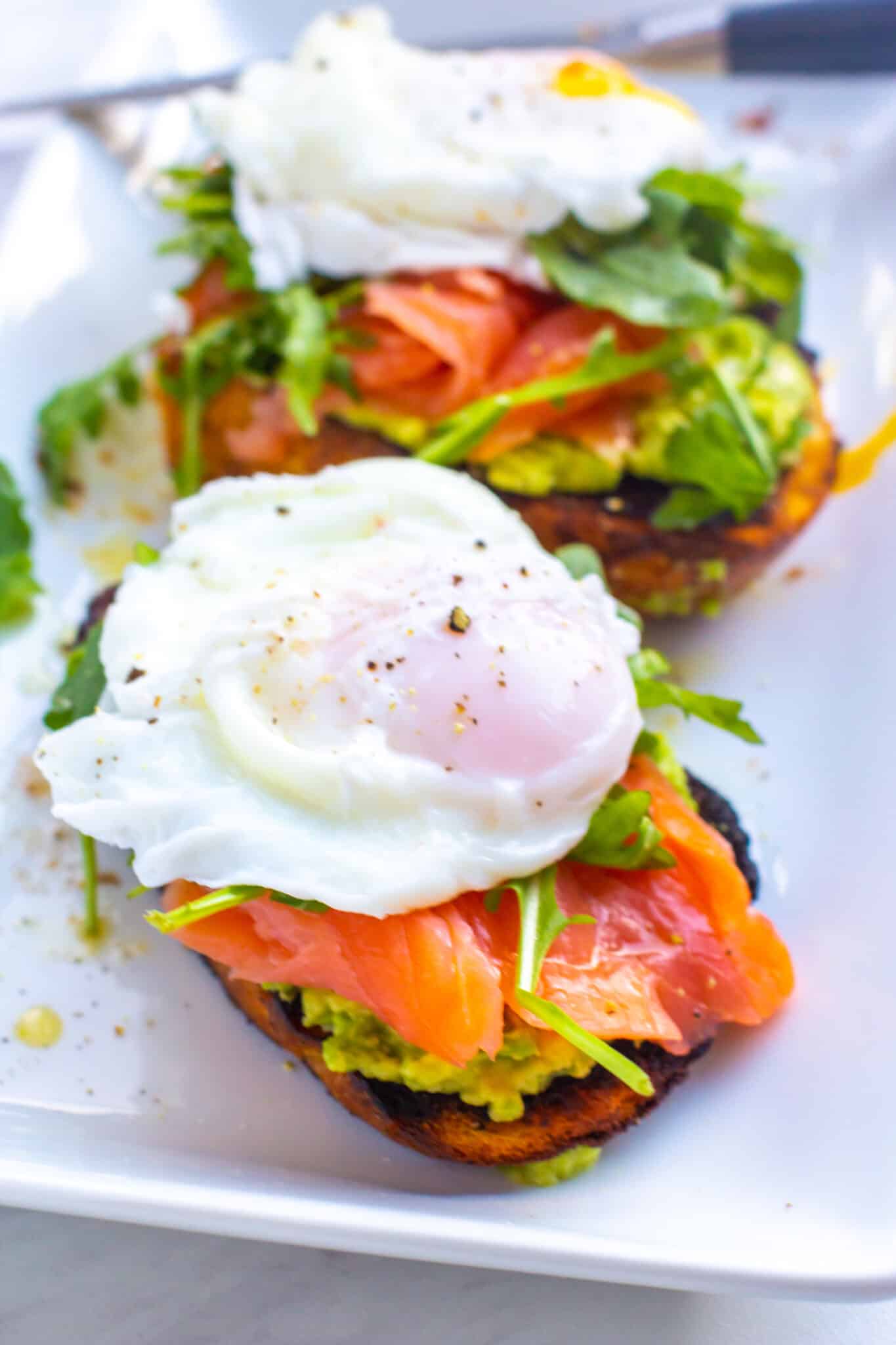 Savory avocado toast with egg and smoked salmon